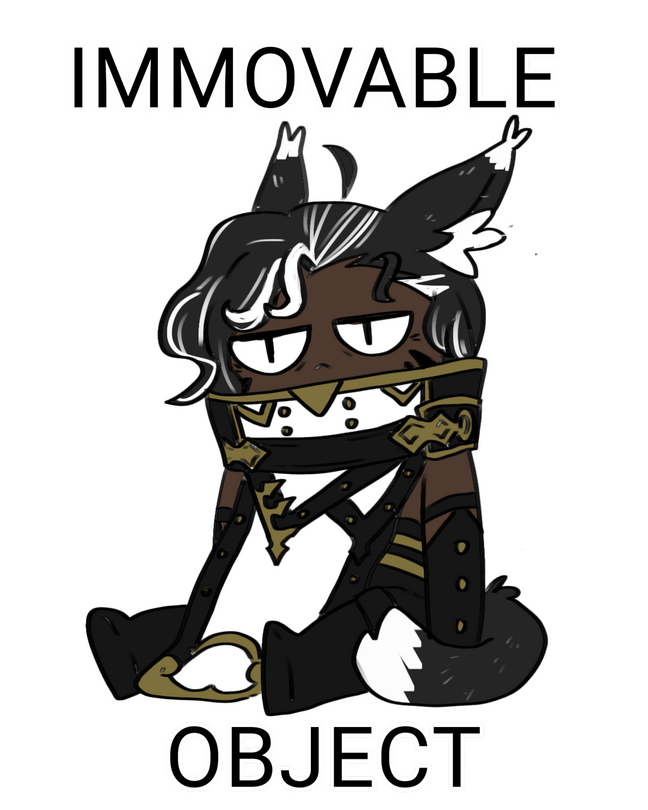 Chibi style illustration of Koh'sae. Bold, all caps text read "IMMOVABLE OBJECT" with zoom lines around Koh'sae for emphasis.